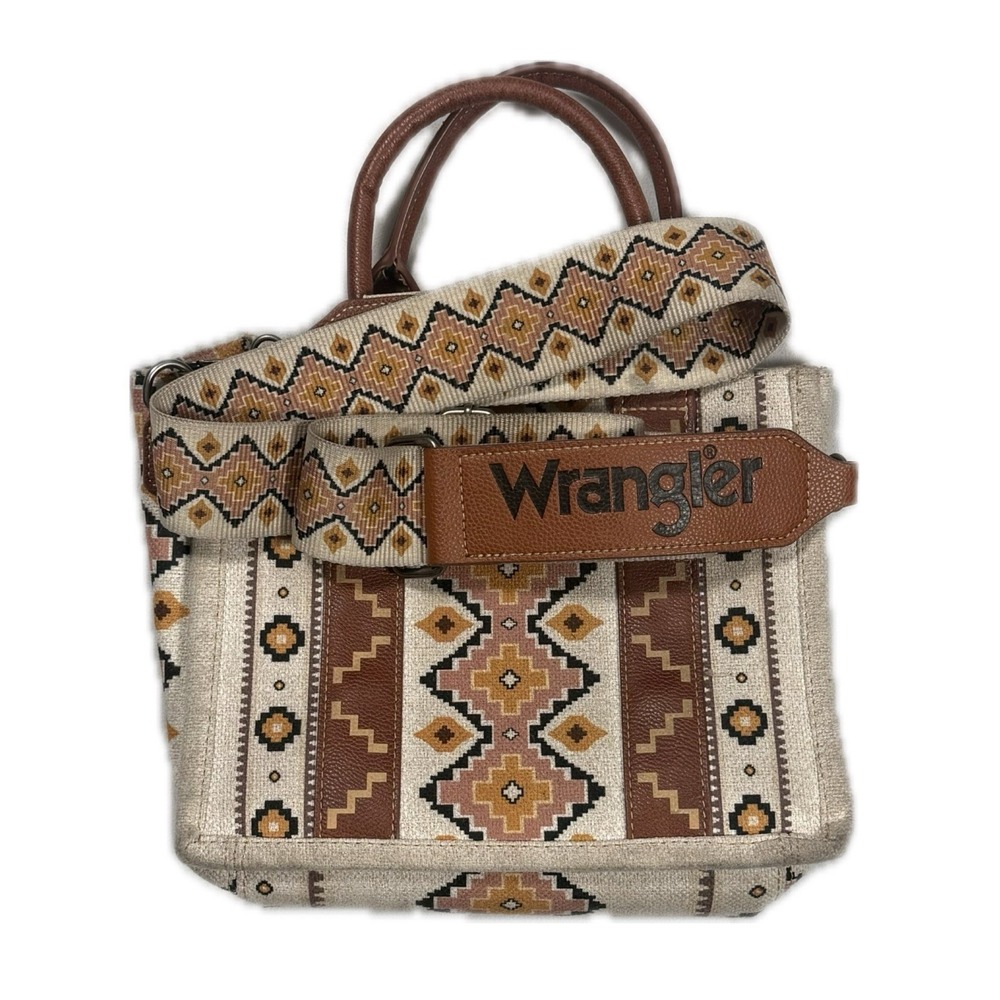 Wrangler Leather cream brown yellow southwestern Aztec tote bag